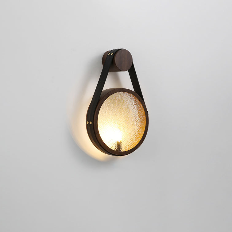Contemporary Retro Belt Suspension Round Iron Glass Lampshade 1 - Light Wall Sconce Lamp For Living Room
