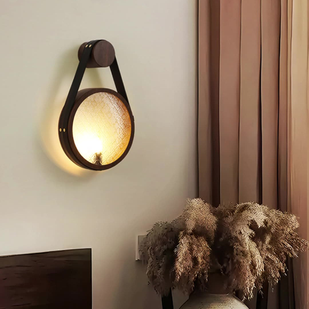 Contemporary Retro Belt Suspension Round Iron Glass Lampshade 1 - Light Wall Sconce Lamp For Living Room
