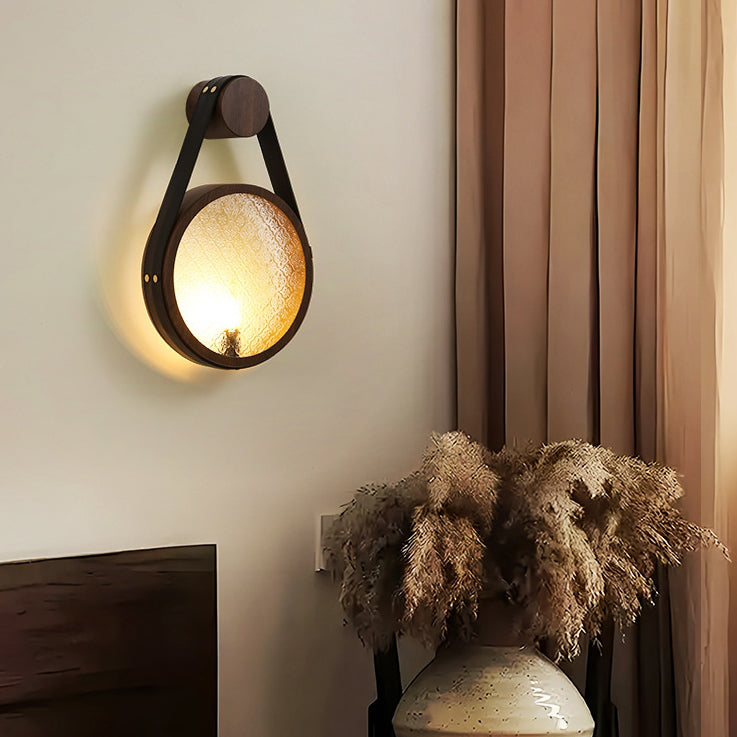 Contemporary Retro Belt Suspension Round Iron Glass Lampshade 1 - Light Wall Sconce Lamp For Living Room