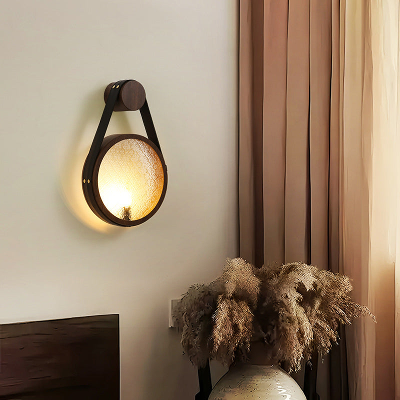 Contemporary Retro Belt Suspension Round Iron Glass Lampshade 1 - Light Wall Sconce Lamp For Living Room