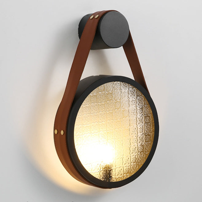 Contemporary Retro Belt Suspension Round Iron Glass Lampshade 1 - Light Wall Sconce Lamp For Living Room