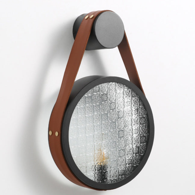 Contemporary Retro Belt Suspension Round Iron Glass Lampshade 1 - Light Wall Sconce Lamp For Living Room