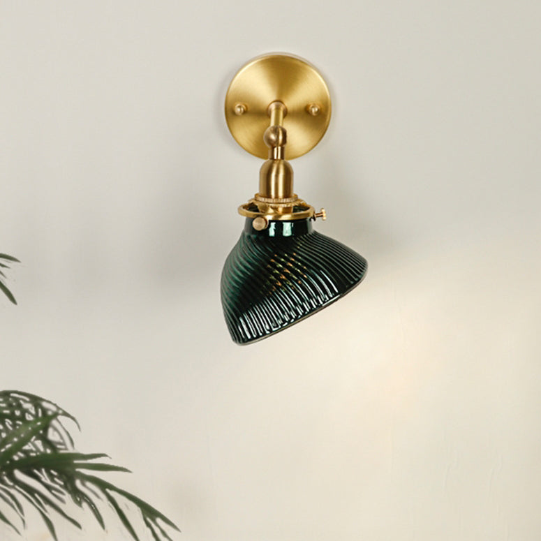 Traditional French Brass Glass Lampshade 1 - Light Wall Sconce Lamp For Living Room