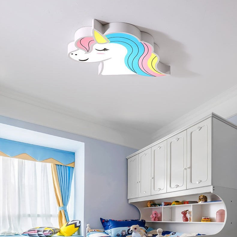 Contemporary Creative Horse Acrylic Iron Lampshade LED Flush Mount Ceiling Light For Bedroom