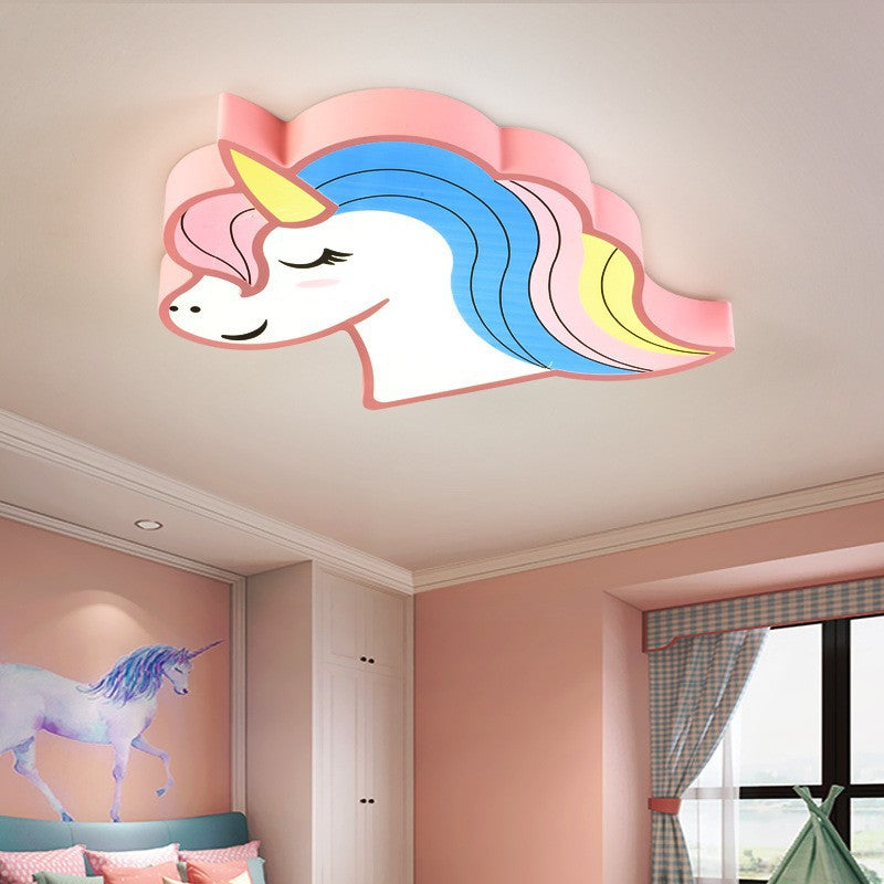 Contemporary Creative Horse Acrylic Iron Lampshade LED Flush Mount Ceiling Light For Bedroom