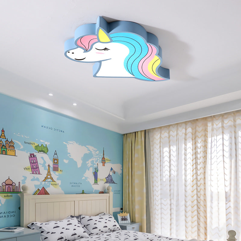 Contemporary Creative Horse Acrylic Iron Lampshade LED Flush Mount Ceiling Light For Bedroom