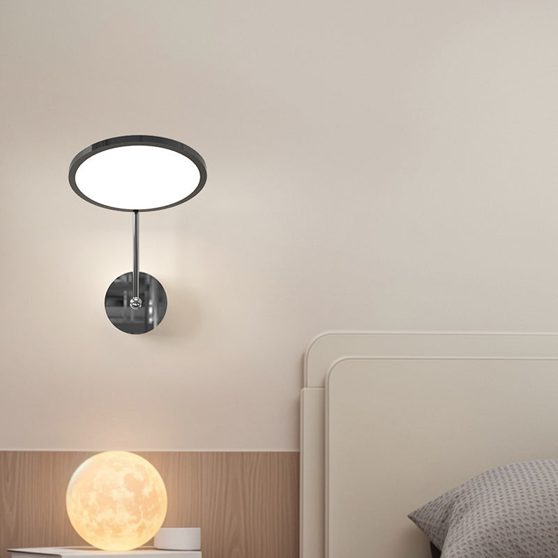 Modern Minimalist Round Mirror Shape Aluminum Iron LED Wall Sconce Lamp For Bedroom