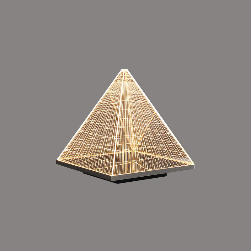 Modern Art Deco Pyramid Acrylic Aluminum Lampshade Stainless Steel Base LED Table Lamp For Living Room