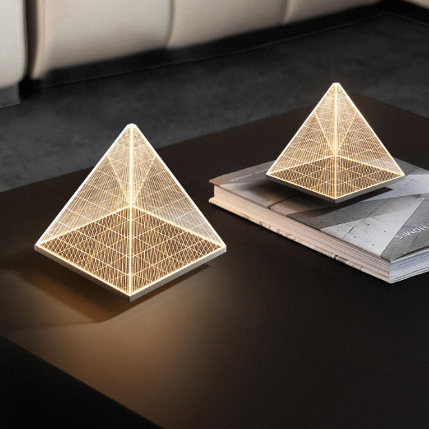 Modern Art Deco Pyramid Acrylic Aluminum Lampshade Stainless Steel Base LED Table Lamp For Living Room