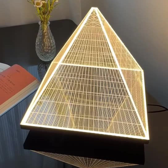 Modern Art Deco Pyramid Acrylic Aluminum Lampshade Stainless Steel Base LED Table Lamp For Living Room