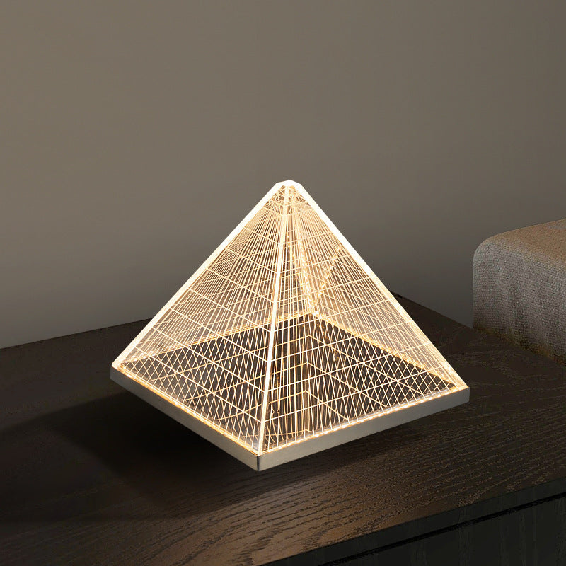 Modern Art Deco Pyramid Acrylic Aluminum Lampshade Stainless Steel Base LED Table Lamp For Living Room