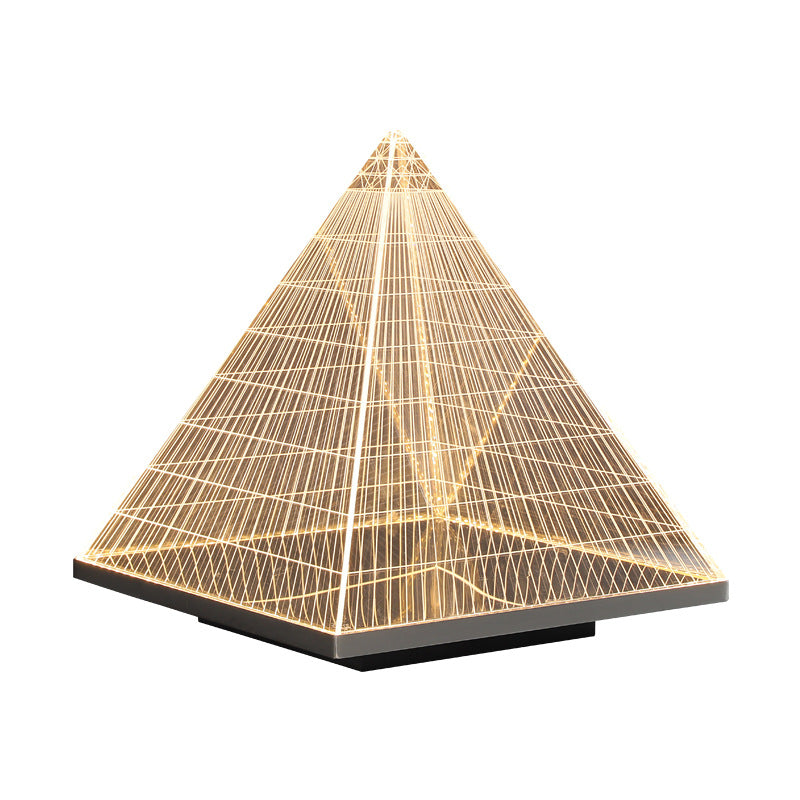Modern Art Deco Pyramid Acrylic Aluminum Lampshade Stainless Steel Base LED Table Lamp For Living Room