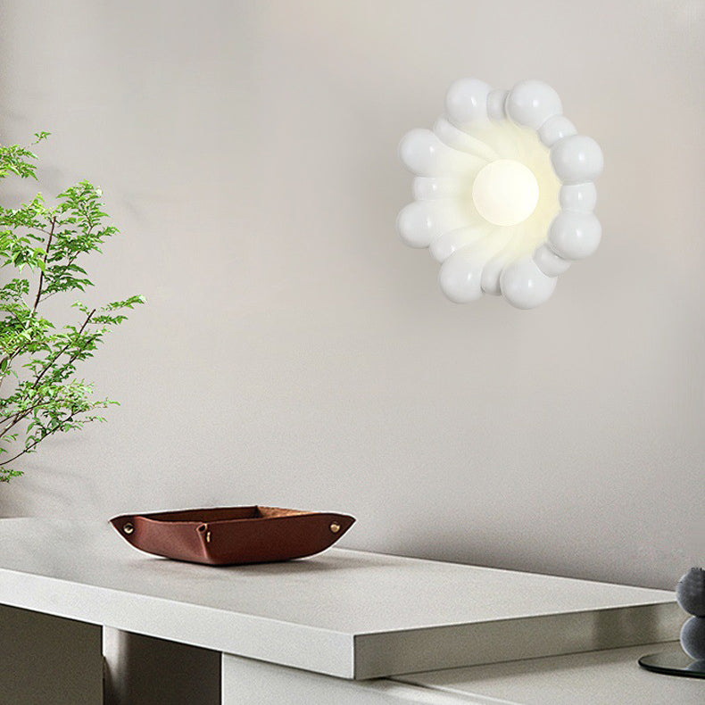 Contemporary Nordic Cream Flower Shape Resin Glass Lampshade 1 - Light Wall Sconce Lamp For Living Room