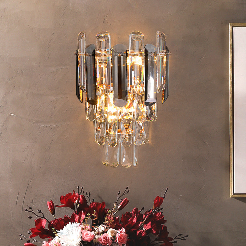 Modern Luxury Crystal Stainless Steel Lampshade 2 - Light Wall Sconce Lamp For Living Room