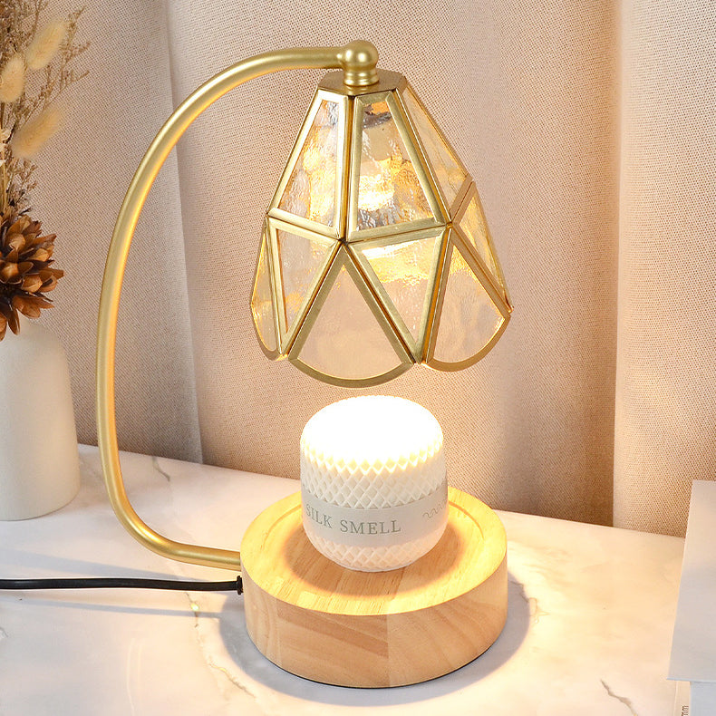 Traditional Japanese Conical Glass Lampshade Wood Base Iron 1 - Light Melting Wax Table Lamp For Bedroom