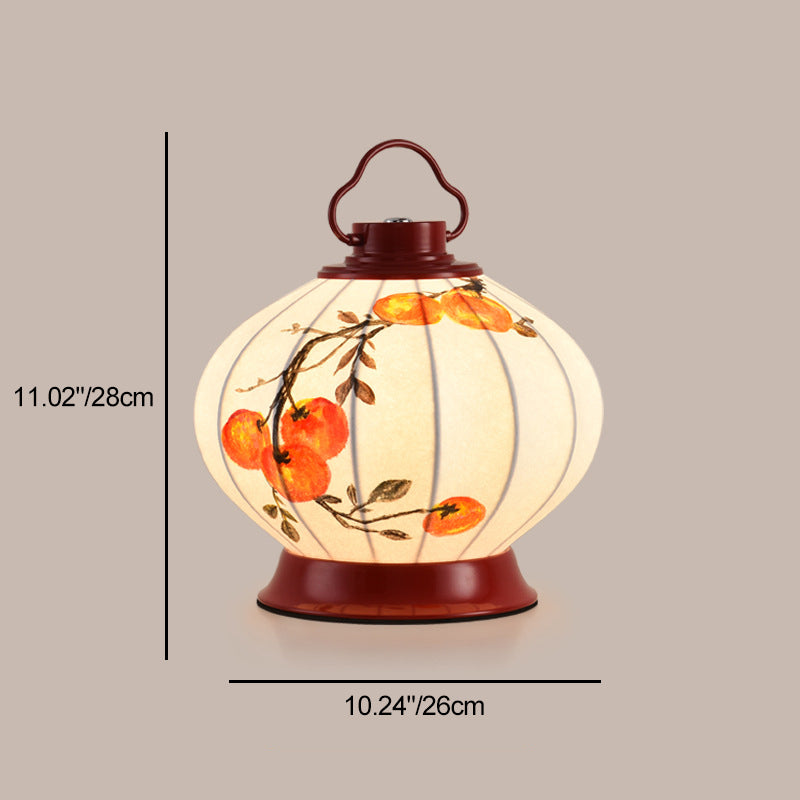 Traditional Chinese Round Ball Goldfish Persimmon Portable Imitation Silk Lampshade Hardware 1 - Light Table Lamp For Living Room