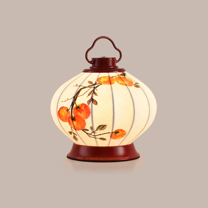 Traditional Chinese Round Ball Goldfish Persimmon Portable Imitation Silk Lampshade Hardware 1 - Light Table Lamp For Living Room
