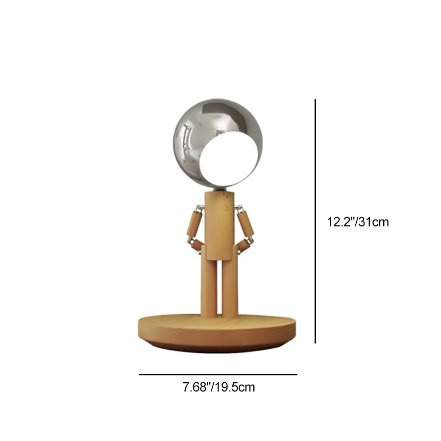 Contemporary Creative Astronaut Iron Lampshade Wood Base LED Table Lamp For Bedroom