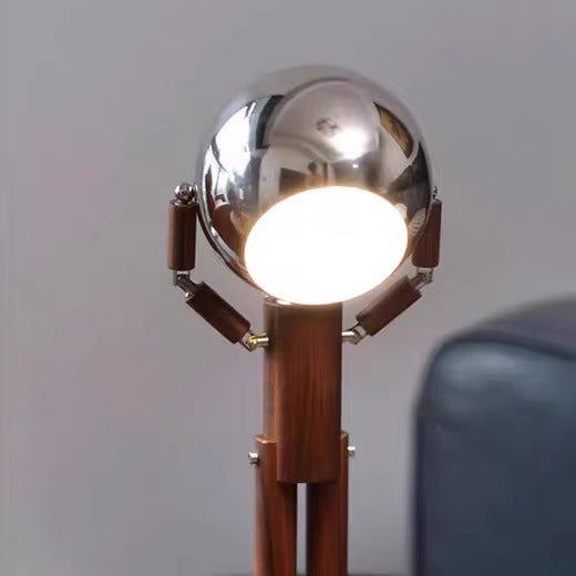 Contemporary Creative Astronaut Iron Lampshade Wood Base LED Table Lamp For Bedroom