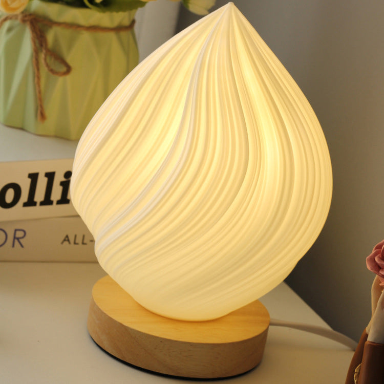 Contemporary Nordic Peach PVC Lampshade Round Solid Wood Base 1 - Light Table Lamp For Bedroom