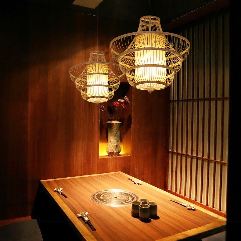 Traditional Chinese Dome Gyro Shape Bamboo Imitation Parchment Paper Lampshade 1 - Light Chandelier For Dining Room