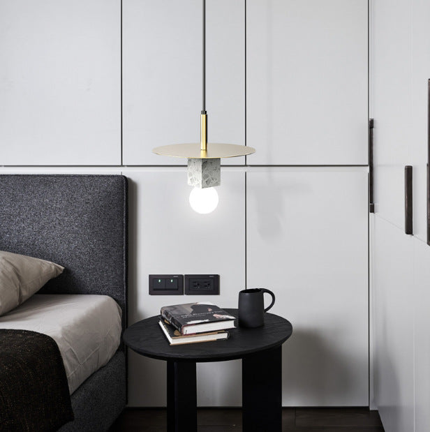 Contemporary Scandinavian Electroplating Metal Square Marble Lampshade 1 - Light Pendant Light For Dining Room