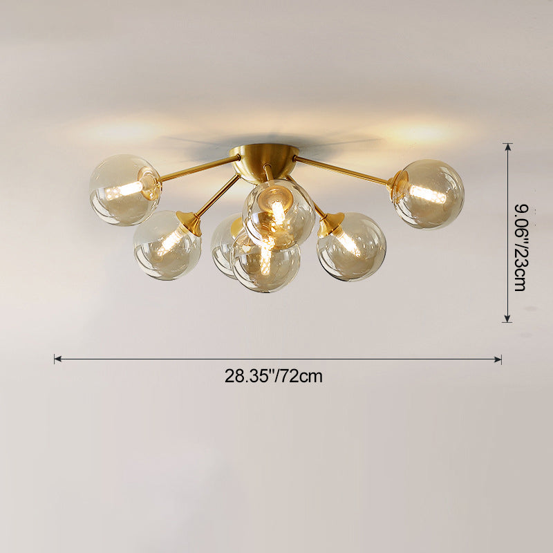 Contemporary Nordic Dome Bubble Orb Copper Glass Lampshade 7/10 - Light Semi-Flush Mount Ceiling Light For Living Room