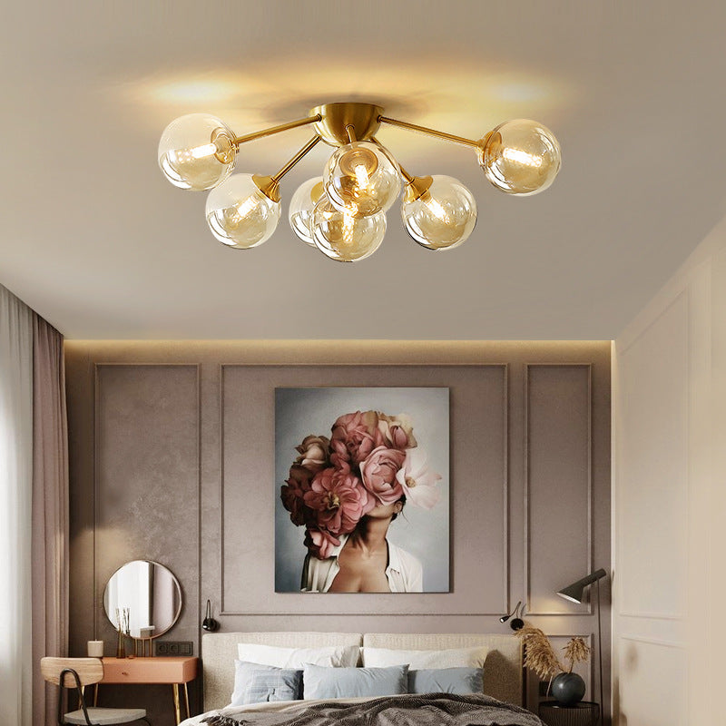 Contemporary Nordic Dome Bubble Orb Copper Glass Lampshade 7/10 - Light Semi-Flush Mount Ceiling Light For Living Room