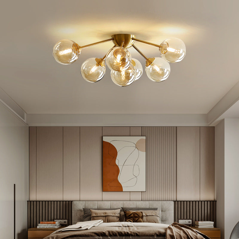 Contemporary Nordic Dome Bubble Orb Copper Glass Lampshade 7/10 - Light Semi-Flush Mount Ceiling Light For Living Room