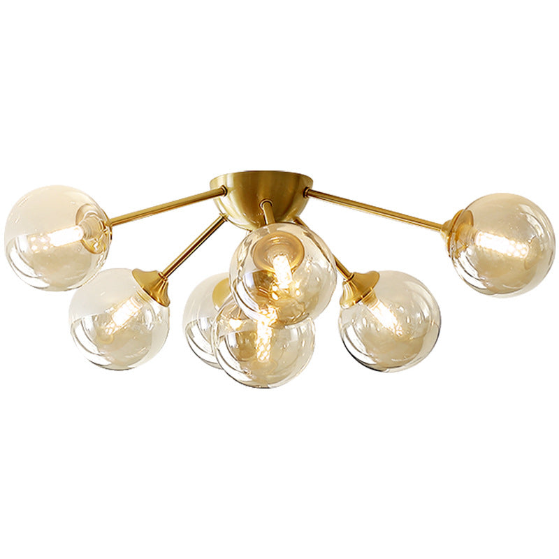 Contemporary Nordic Dome Bubble Orb Copper Glass Lampshade 7/10 - Light Semi-Flush Mount Ceiling Light For Living Room