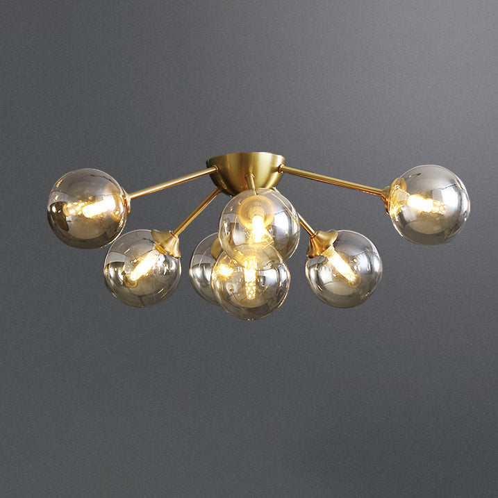 Contemporary Nordic Dome Bubble Orb Copper Glass Lampshade 7/10 - Light Semi-Flush Mount Ceiling Light For Living Room