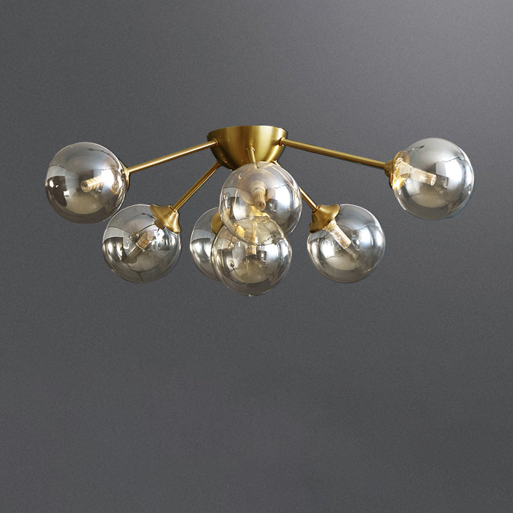 Contemporary Nordic Dome Bubble Orb Copper Glass Lampshade 7/10 - Light Semi-Flush Mount Ceiling Light For Living Room