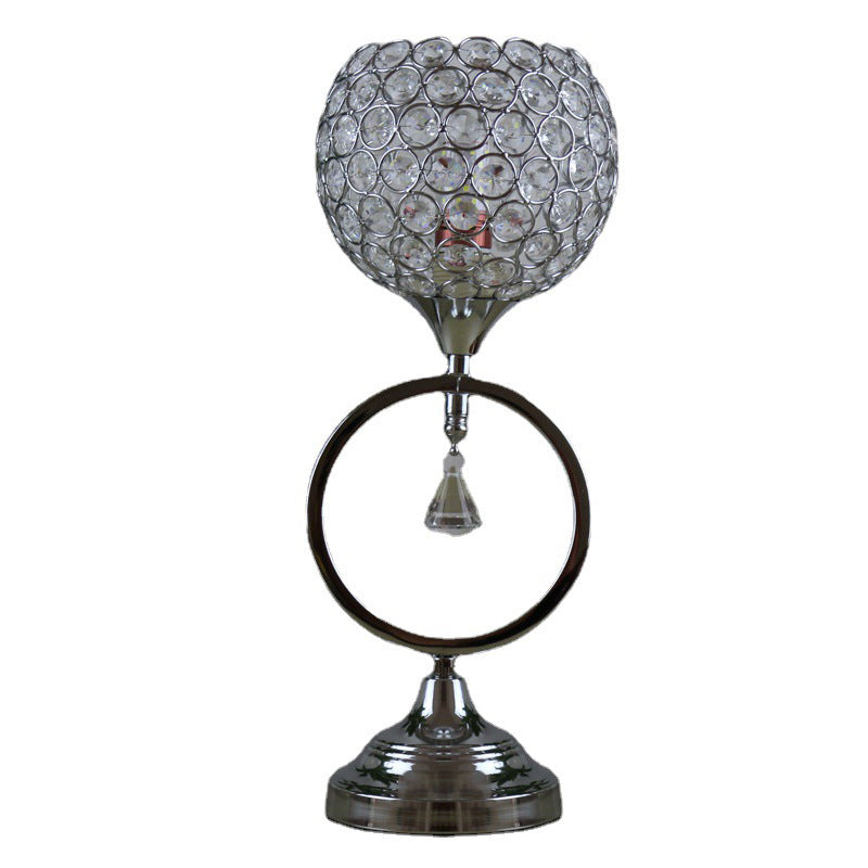 Contemporary Simplicity Round Iron Crystal Lampshade 1 - Light Table Lamp For Bedroom