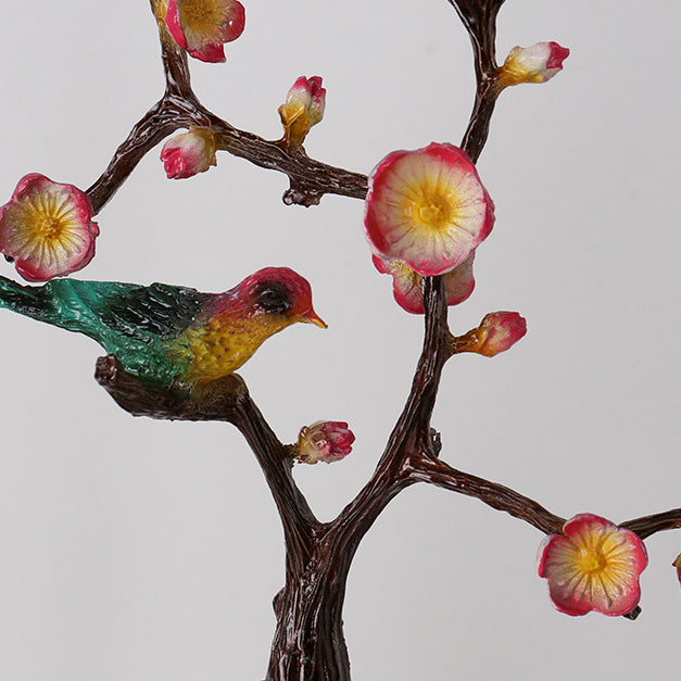 Traditional Chinese Gourd Magpie Deer Crystal Resin Copper Round Base LED Table Lamp For Bedroom