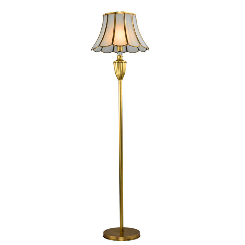 Traditional European Hat Shape Full Copper Glass 1 - Light Standing Floor Lamp For Living Room