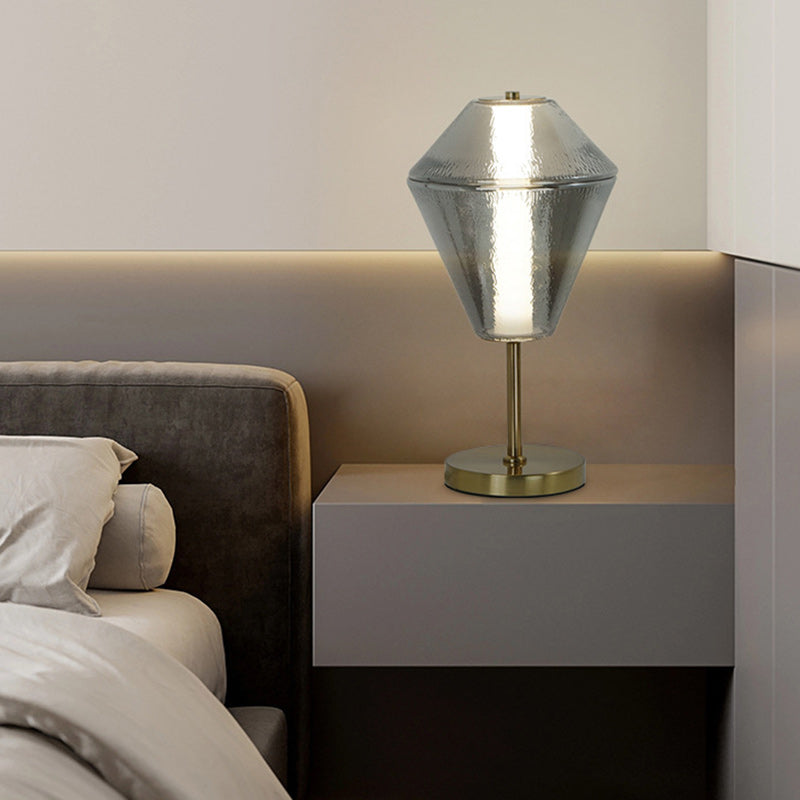 Contemporary Nordic Rhombus Cube Glass Lampshade Iron Base LED Table Lamp For Bedroom
