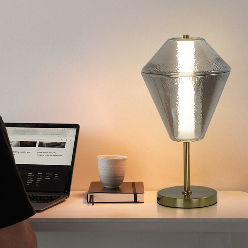 Contemporary Nordic Rhombus Cube Glass Lampshade Iron Base LED Table Lamp For Bedroom