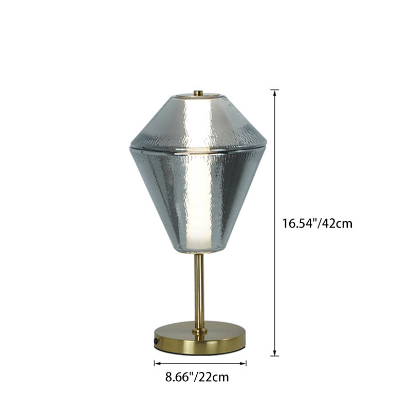 Contemporary Nordic Rhombus Cube Glass Lampshade Iron Base LED Table Lamp For Bedroom