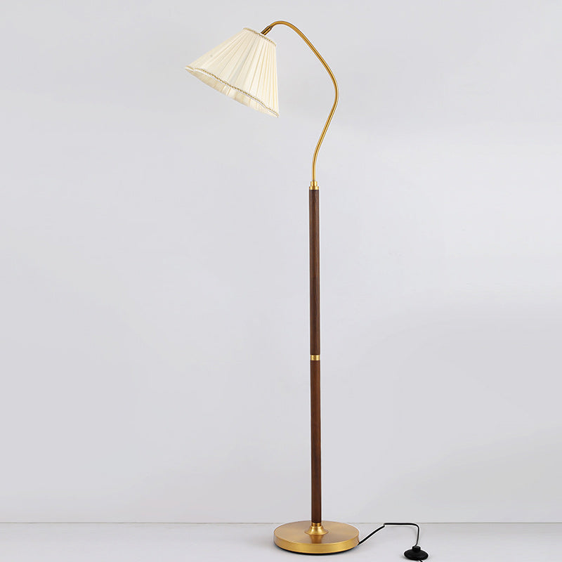 Traditional Japanese Skirt Shape Rotatable Fabric Lampshade Ash Iron Base 1 - Light Standing Floor Lamp For Living Room