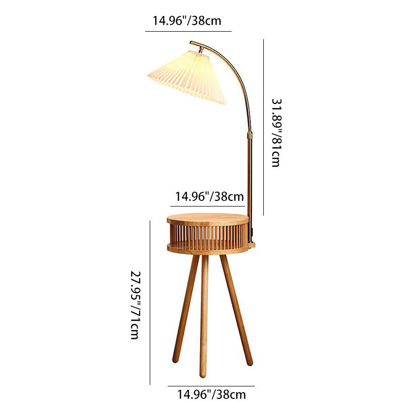 Contemporary Nordic Solid Wood Table Umbrella Fabric Lampshade Hardware 1 - Light Standing Floor Lamp For Living Room