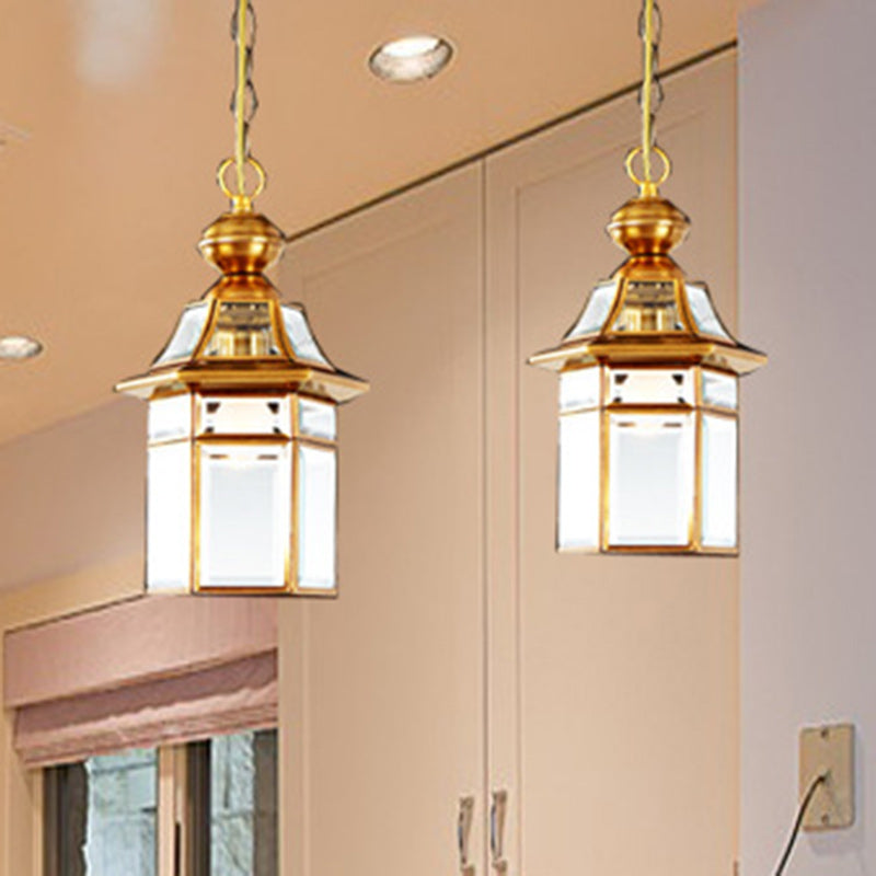 Traditional European Dome House Shape Copper Glass Lampshade 1 - Light Pendant Light For Living Room