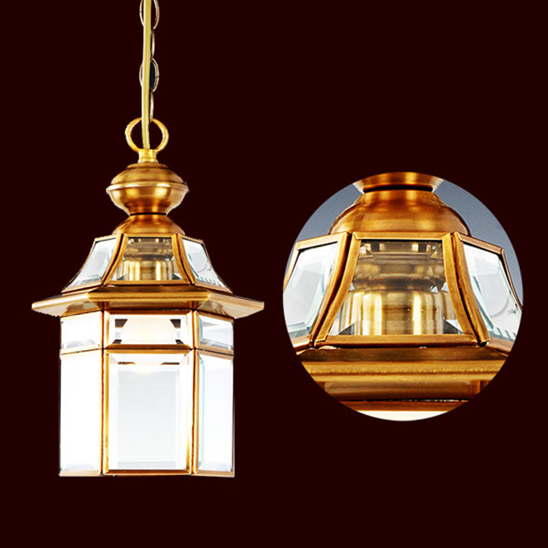 Traditional European Dome House Shape Copper Glass Lampshade 1 - Light Pendant Light For Living Room