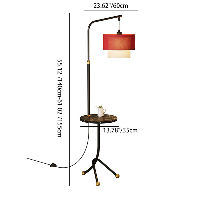 Contemporary Nordic Iron Base Marble Table Round Fabric Lampshade 1 - Light Standing Floor Lamp For Living Room