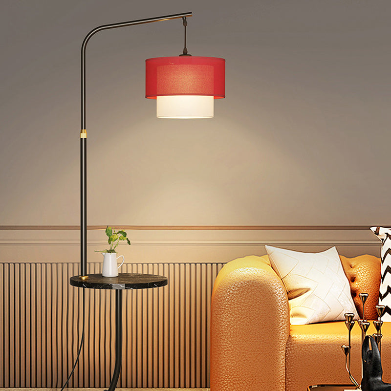 Contemporary Nordic Iron Base Marble Table Round Fabric Lampshade 1 - Light Standing Floor Lamp For Living Room