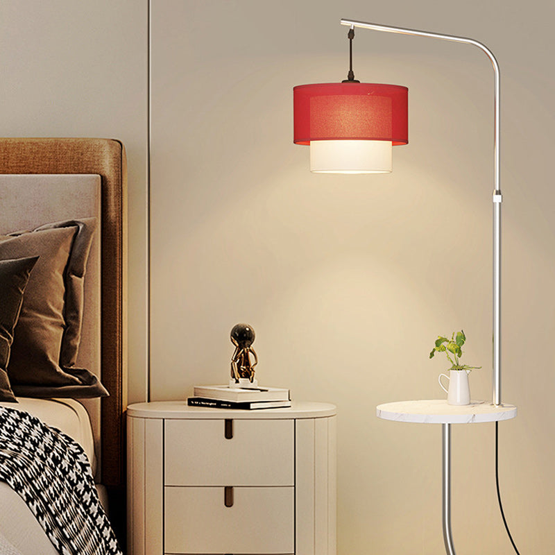 Contemporary Nordic Iron Base Marble Table Round Fabric Lampshade 1 - Light Standing Floor Lamp For Living Room