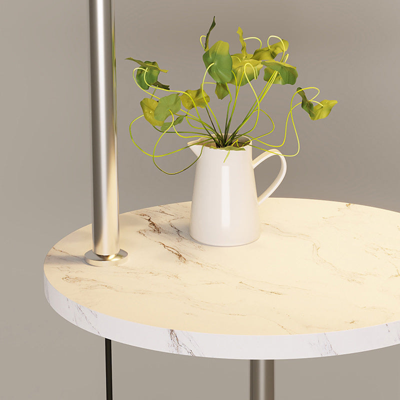 Contemporary Nordic Iron Base Marble Table Round Fabric Lampshade 1 - Light Standing Floor Lamp For Living Room