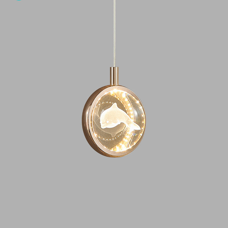 Contemporary Creative Dome Round Earth Dolphin Dandelion Bubbles Deer Aluminum Crystal LED Pendant Light For Living Room
