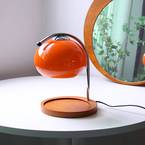 Contemporary Nordic Hemispherical Glass Lampshade Round Solid Wood Base Lampshade Iron 1 - Light Melting Wax Table Lamp For Bedroom