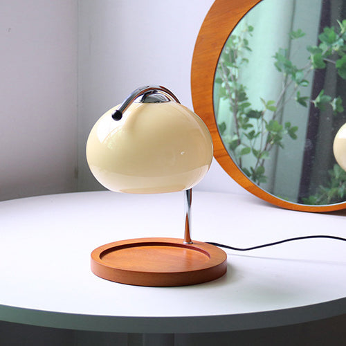 Contemporary Nordic Hemispherical Glass Lampshade Round Solid Wood Base Lampshade Iron 1 - Light Melting Wax Table Lamp For Bedroom