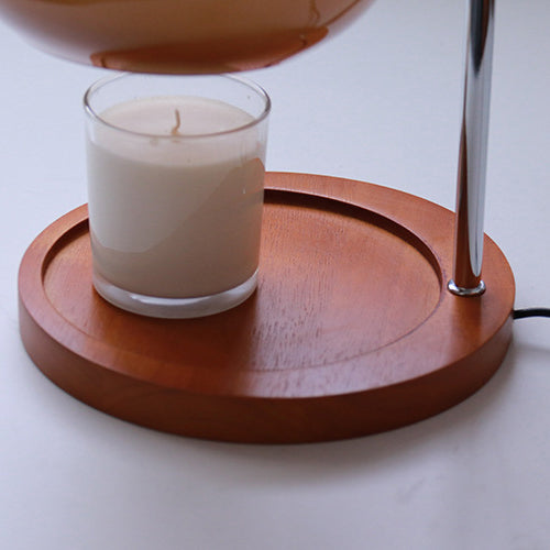 Contemporary Nordic Hemispherical Glass Lampshade Round Solid Wood Base Lampshade Iron 1 - Light Melting Wax Table Lamp For Bedroom
